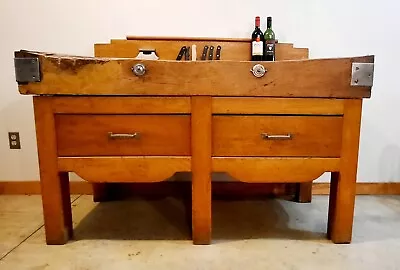 RARE Antique 1800s French Butcher Block Island Buffet Table Cabinet 19th C. XL • $2800