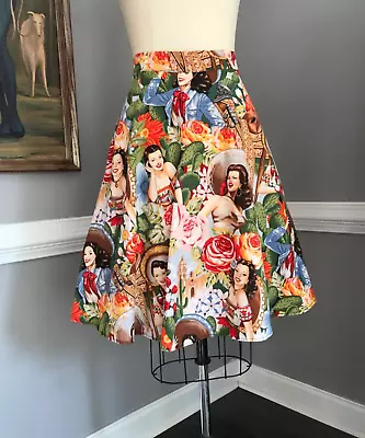 Vintage 50s Style Mexican Pin-up Skirt Rockabilly Novelty Print M/L • $35