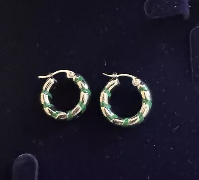 Green Strips And Silver Small Hoop Earring By Celine • $48