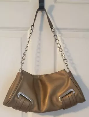 B Makowsky Metallic Gold Leather Shoulder Handbag Chain Strap • $29.99