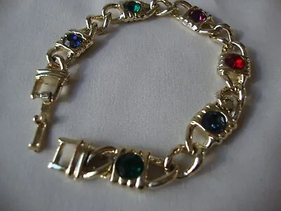 Vintage Austrian Crystal Festive Multi Color Crystals Gold Tone Bracelet 7  • $9.99