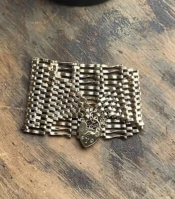 £575 • Buy Vintage 60s 9ct Gold 14 Bar Gate Bracelet Heart Padlock. 23g