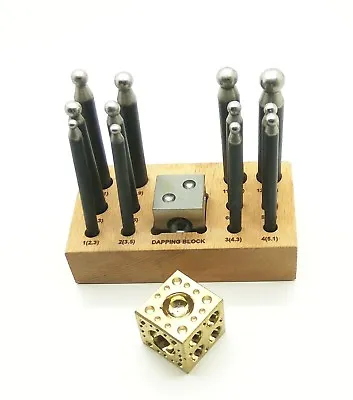 12 Steel Dapping Punches With 2 Doming Block(steel & Brass) Jewellery Metalwork  • £26.99