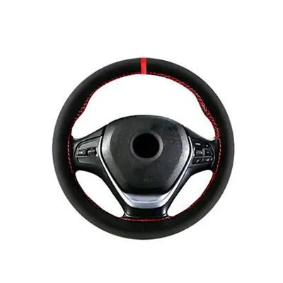 Red Suede Leather Braid Car Steering Wheel Cover  With Needle Thread Universal • $14.78