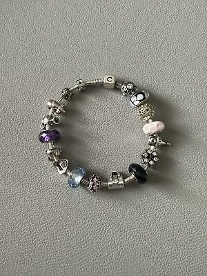 Chamilia Bracelet With 17 Charms Sterling Silver Retired 22cm Bracelet CHAM S925 • £150