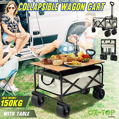 Garden Trolley Cart Folding Wagon Cart Camp Cart Outdoor Picnic Trolley Beige • $119.50