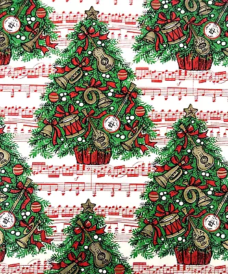 VTG MCM MUSIC NOTES CHRISTMAS WRAPPING PAPER GIFT WRAP CHRISTMAS TREES 20  X 26  • $9.99