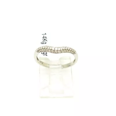 $250 • Buy 14K White Gold Pave Diamond V Ring Shape Size 7.5 