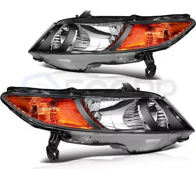 Pair Headlights Assembly For 2006-2011 Honda Civic 2Dr Black Kit Headlamps Set • $84.99