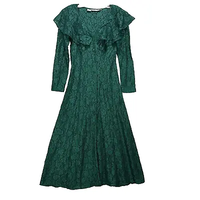 Vintage 90s Womens Lace Dress Holiday Green Long Sleeves Ruffle Size 5 Lace Up • $55.21