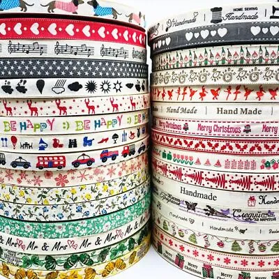 Printed Christmas Ribbon - Cotton Apparel Sewing Fabric Christmas Decor 5 Yards • $11.69