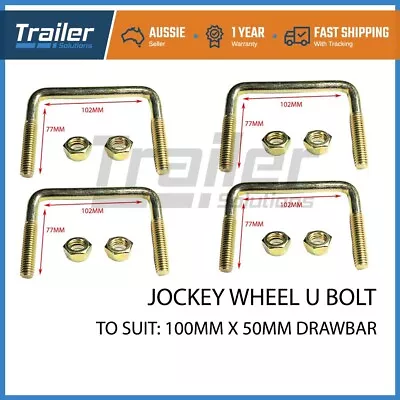 4x Jockey Wheel U Bolts To Suit 100mm X 50mm Square Draw Bar. Zinc Finish • $23.95