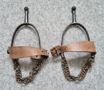 Original WW1 US Military Cavalry Spurs 'Best Hard' With Leather Straps & Chains • $46.73