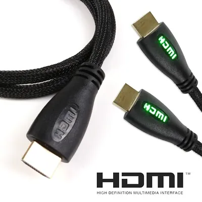 TV TO GAME CONSOLE HDMI CABLE 4K 2160p Green LED Light-Up Xbox Playstation Wire • £9.05