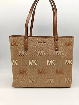 MICHAEL KORS Carter Logo Straw Women's Large Tote Bag -ACORN/BEIGE • $150