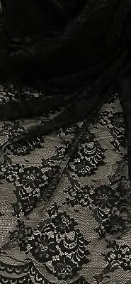 Black Floral Scallop Chantilly Lace Fabric 58'' PRICE PER METER • £11.99