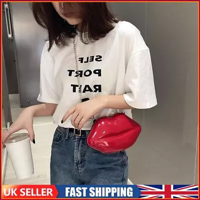 Lips Women PVC Handbags Chain Messenger Bags Shoulder Party Clutch (Red) • £7.29