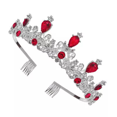  Red Queen Crown Tiaras And Crowns For Women Hair Decor Accessory Wedding Dress • £10.59