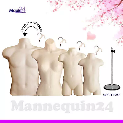 Set Of Male Female Child Toddler Mannequin Torsos Flesh & 4 Hangers 1 Stand  • $87.55