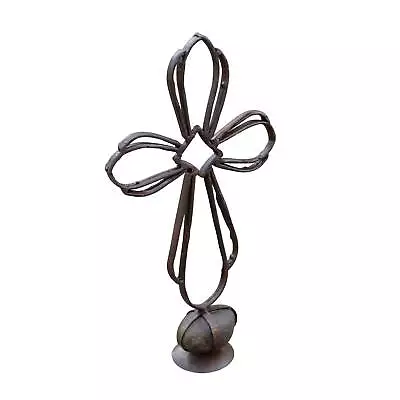 Iron & River Rock Cross Sculpture Benefits Sister Clara's Clinic Hand Made 19  • $47.99