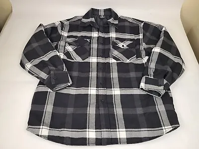 Yago Plaid Flannel Shirt Jacket Mens 3XL Casual Button Up Black White W/ Pockets • $22.39