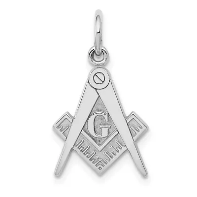 Real 14kt White Gold Polished & Textured Masonic Symbol Charm • $114.86