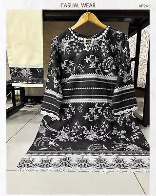 Black 2 Pc Cotton Suit Asian Pakistani Ladies Casual Wear Lace Salwar Kameez • £24.99