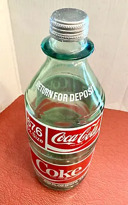 1970s Vintage COCA COLA 2 Liter Green Glass Coke Bottle 67.6 Fl Oz. With CAP • $16.95