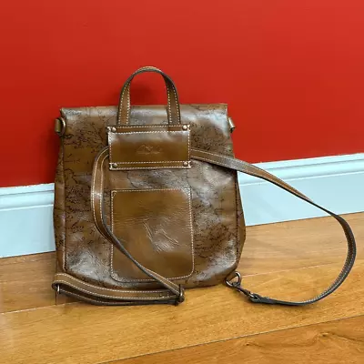 Patricia Nash Brown Map Leather Convertible Backpack/Crossbody Bag • $150