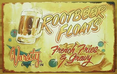 Root Beer Floats & French Fries TIN SIGN Vtg Drive-in Diner Metal Wall Decor OHW • $15