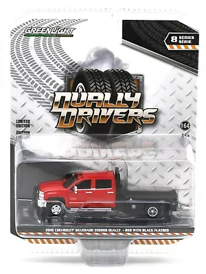 $19.99 • Buy 1:64 GreenLight *DUALLY DRIVERS 8* Red 2018 Chevy Silverado 3500 FLATBED *NIP*