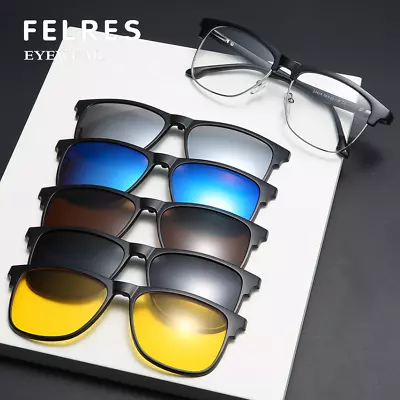 5 In1 Men Magnetic Clip On Polarized Sunglasses Half Frame Glasses Frames New • $18.57