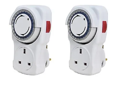 2 X 24 Hour Mechanical Mains Plug In Timer Switch Time Clock Socket • £10.95