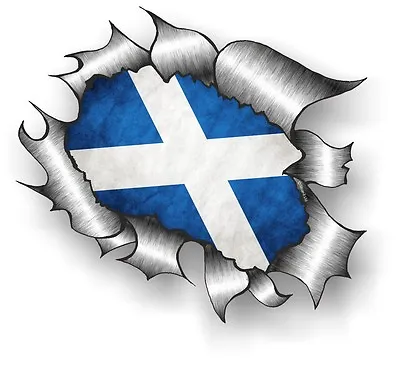 LARGE CLASSIC Ripped Torn Metal Rip & Scottish Saltire Scotland Flag Car Sticker • £4.65