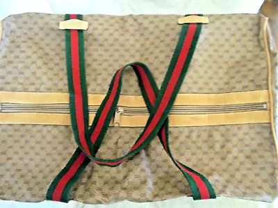 Gucci Vintage Large Duffle Travel Boston Logo Weekende Red Green Stripe W/Case • $49.99