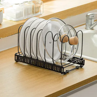 Expandable Pans Organiser Rack Adjustable Pan Lid Holder With 7Dividers Black • £8.95