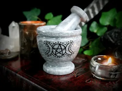 Grey Marble Mortar And Pestle Pentacle Witch Pagan Wicca Witchcraft Spells Herb • £17.99