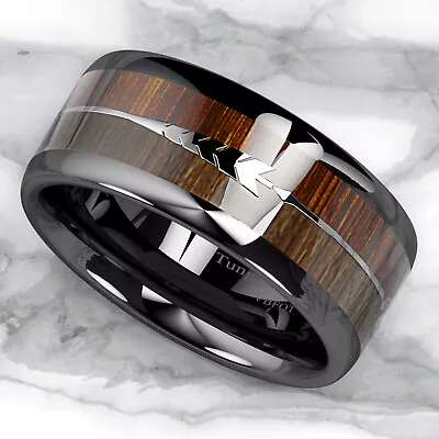 VBFOT Black Dome Tungsten Ring 2 Style Wood  With Arrow Inlay Men Wedding Band  • $14.79