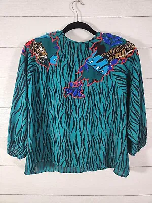 Diane Freis Top Women's Sz Lrg Vintage Beaded Tiger Floral Sequined  • $22