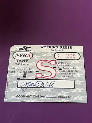1967 Saratoga Springs Press Pass Media New York Racing Association • $29.95