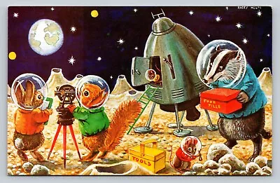 Landing On The Moon Vintage Medici Society Racey Helps Anthropomorphic Animals • $9.75