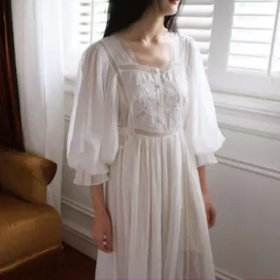 Vintage Embroidered Cotton Nightgowns Women Spring AutumnPrincess Sleepwear Lace • $53.46