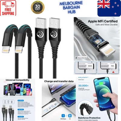 $17.79 • Buy Lightning Cable 3M , Extra Long IPhone Charger Cable Apple MFi , Braided - 2Pack