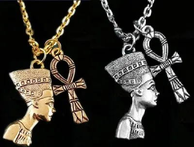 Nefertiti Ankh Egyptian Cross God Egypt Pharaoh Gold Pendant Necklace Eternal Uk • £7.99