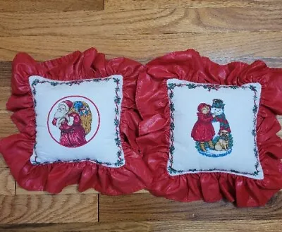 Vintage Christmas Pillows Ruffles Cottage Core 80s 90s Kitsch Decor • $18.89