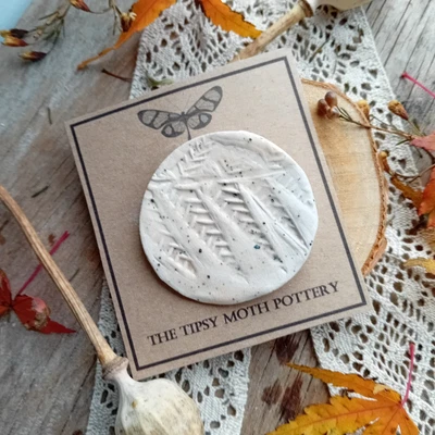Porcelain Handmade Brooch Fern Matt Glaze Speckled (610) Pin • £10