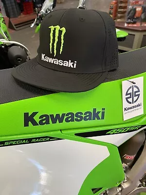 Kawasaki Racing Monster Energy Podium High Profile 6 Flat Bill Snap Back Hat OEM • $34.95