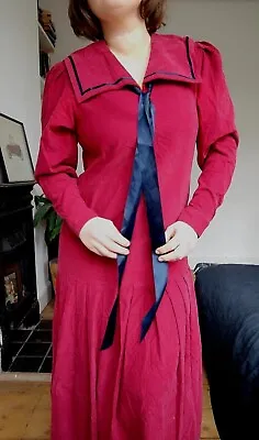 Vintage Laura Ashley Sailor Corduroy Red Cosplay Dress 20s 30s Style Size 12 S M • £120