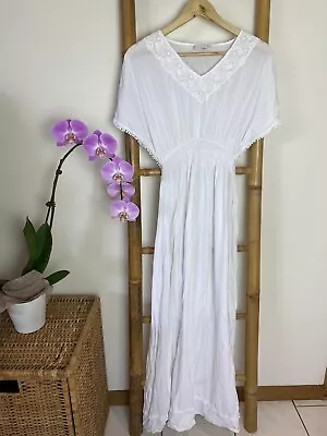 Next Maxi Dress Size 12 White Short Sleeve 100% Cotton • $29.75