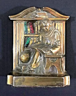 Antique Cast Metal Monk In Reading Library With Globe Bookend Philadelphia Mfg. • $24.95